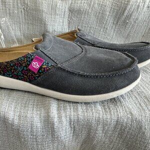 Spenco Siesta Via Womens Size 9.5 Shoes Iron Gate Suede Floral Slide Clog